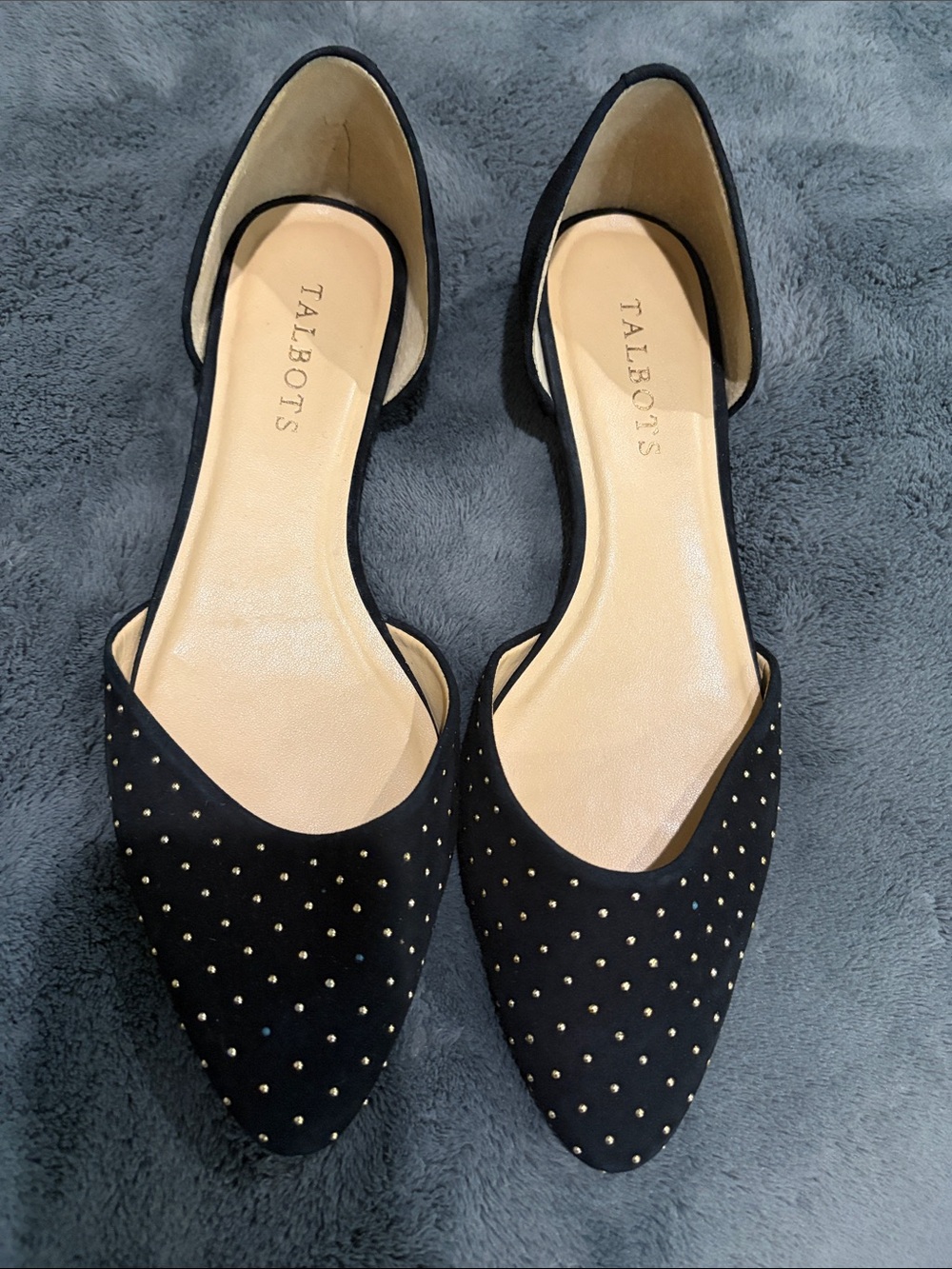 Talbots Black Studded Pointed Toe D'Orsay Flats